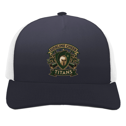 tc-titans-sideline-cheer-insignia-pacific-headwear-5-panel-trucker-snapback-cap — Navy/White — Front — source sha256 a87710588fad0542dc0bd1d6db959f0a6c8099ab9b0e4021fa8217a3e0540046 — Color position 1