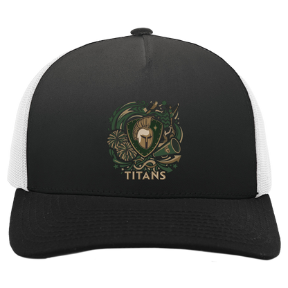 tc-titans-sideline-cheer-rally-v2-pacific-headwear-5-panel-trucker-snapback-cap — Black/White — Front — source sha256 00e2d4defa3152c3ba7c0e7cdcfb07338478eace8f76facb3d9a8a2b375d5a44 — Color position 4