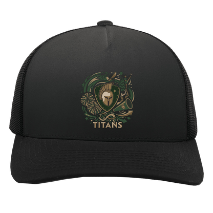 tc-titans-sideline-cheer-rally-v2-pacific-headwear-5-panel-trucker-snapback-cap — Black/Black — Front — source sha256 15ccf0e624130c9b681095db3a1d2b8804c1a4fd45235538a5c7b70e3694b5cc — Color position 3