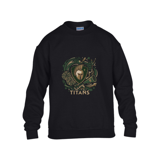tc-titans-sideline-cheer-rally-v2-gildan-kids-heavy-blend-fleece-crew — Black — Front — source sha256 19540d8c793c11f6c5fa8c2def318842eff0ef90ccf1516b82d24e286afd631f — Color position 1