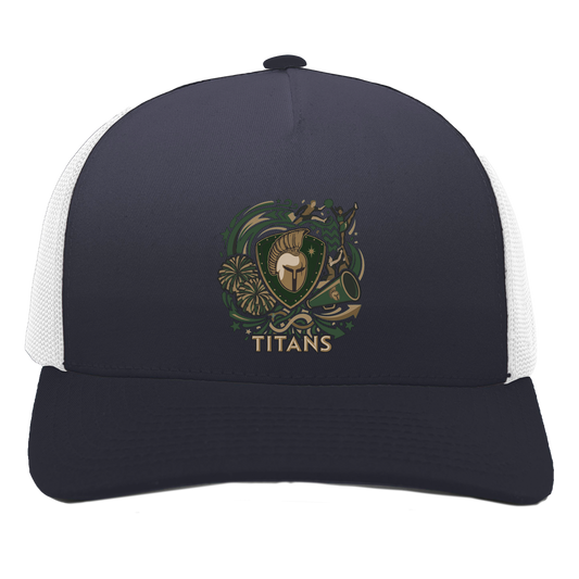 tc-titans-sideline-cheer-rally-v2-pacific-headwear-5-panel-trucker-snapback-cap — Navy/White — Front — source sha256 5ce668c21715cb34cf89e9a81f1d0b0015599fd493e66a3b268d1a099635ecbe — Color position 1