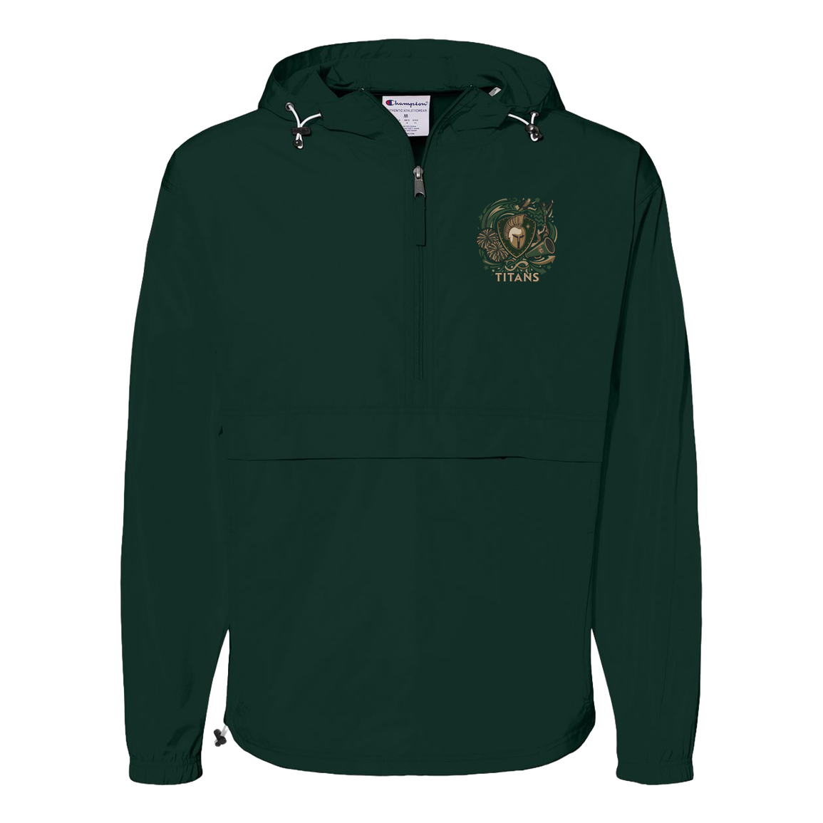 tc-titans-sideline-cheer-rally-v2-champion-unisex-packable-anorak-jacket — Dark Green — Front — source sha256 6b1ca4651b5271f87f6847d03ff665694560a18cc66210a5146dd195df8f5a88 — Color position 3