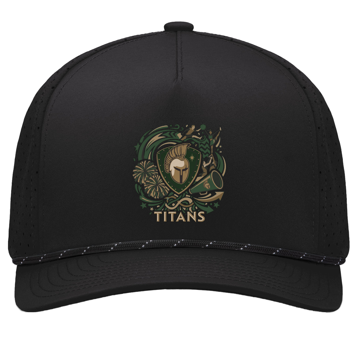 tc-titans-sideline-cheer-rally-v2-pacific-headwear-weekender-perforated-snapback-cap — Black/Black — Front — source sha256 e9378a01a82e87ff29f6234b77d76b74c3881c6db1bcd623e0dad52df00276fc — Color position 1