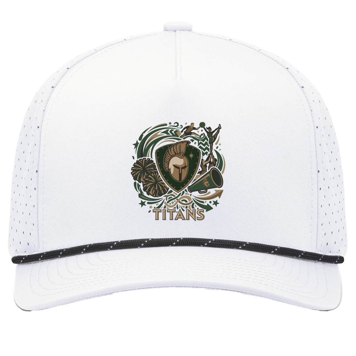 tc-titans-sideline-cheer-rally-v2-pacific-headwear-weekender-perforated-snapback-cap — White/Black — Front — source sha256 fc54bdf8d5e47ea9d0386807f160a445ee5f62911a11191dae09a3d8ec8e01f9 — Color position 7