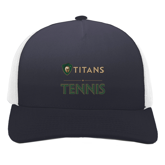 tc-titans-tennis-basic-pacific-headwear-5-panel-trucker-snapback-cap — Navy/White — Front — source sha256 09d9bb9b44f7fbef0788d6e08ff6186746c04fad6a6437176fd4e302c7979c77 — Color position 1
