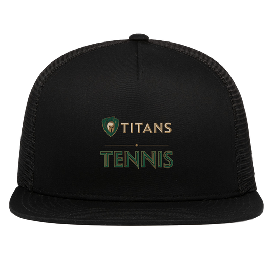 tc-titans-tennis-basic-pacific-headwear-d-series-5-panel-trucker-snapback-cap — Black — Front — source sha256 43a1668a9b401db29b03a6d6d234d23e08ce6ff3e0602eb05b1979ede8e10092 — Color position 1