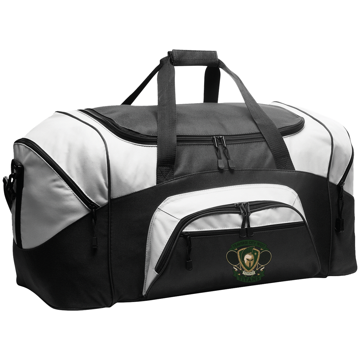 tc-titans-tennis-insignia-port-company-sport-duffel — Black/Gray — Front — source sha256 3ceb7c065ee3285b4a37e7763a60b548e4c56fdbd59fbf42058ca2f672ef87ca — Color position 1