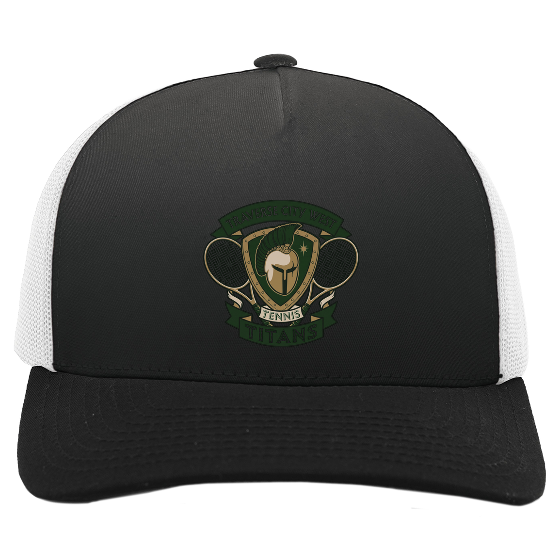tc-titans-tennis-insignia-pacific-headwear-5-panel-trucker-snapback-cap — Black/White — Front — source sha256 8342f74341f7fdf9f649c0edabcf01eb881fe98cb769b1151f119b407026713f — Color position 4