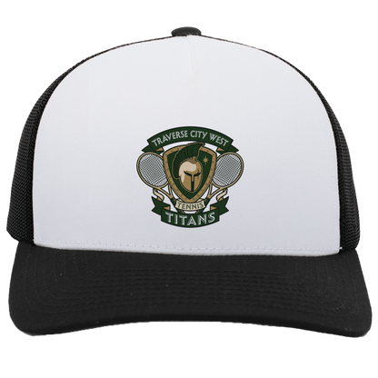 tc-titans-tennis-insignia-pacific-headwear-5-panel-trucker-snapback-cap — White/Black — Front — source sha256 a9ff397d8f3a83a2a0a9fc390861804f845b01375c447e384e784cae44d24738 — Color position 5