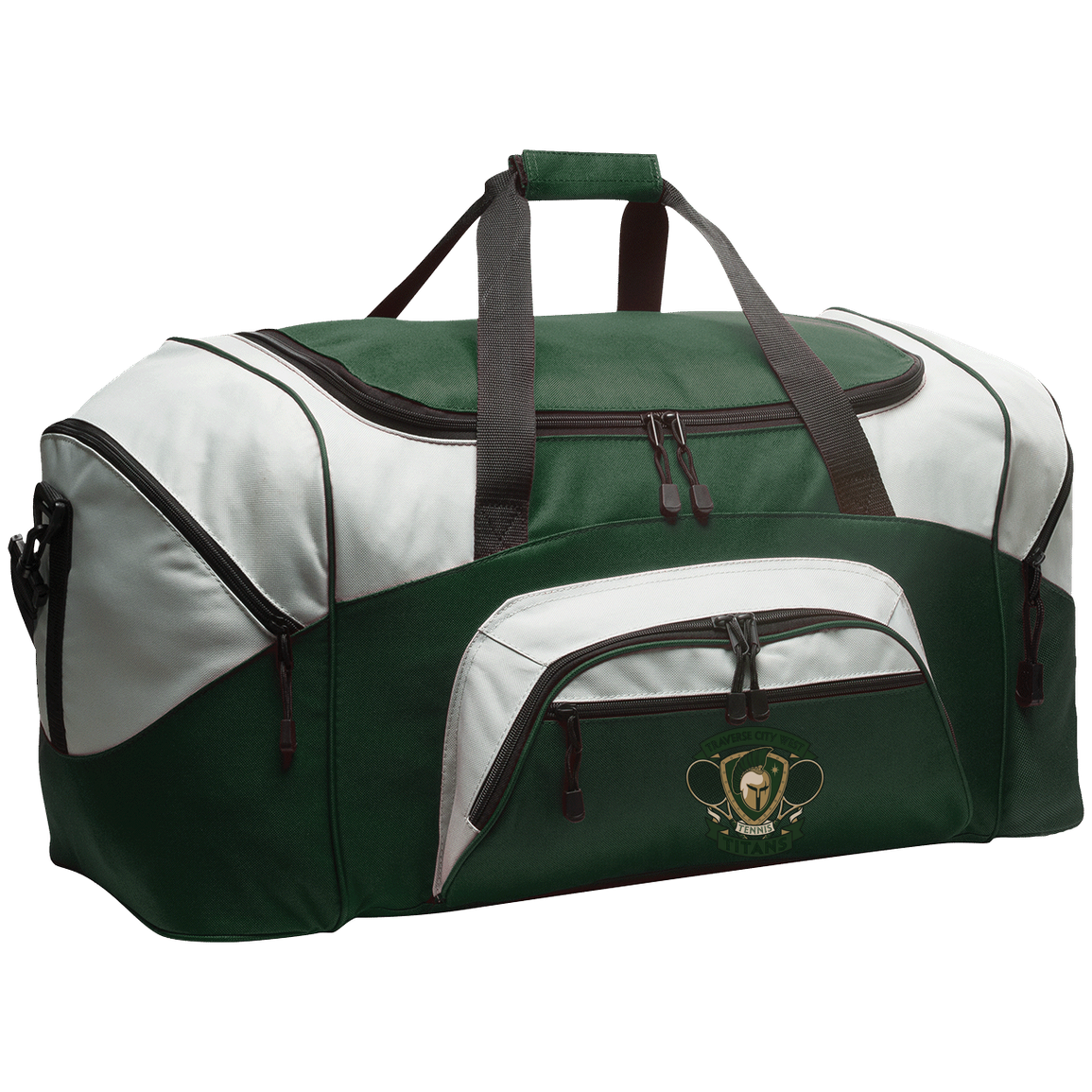 tc-titans-tennis-insignia-port-company-sport-duffel — Hunter Green/Gray — Front — source sha256 b99d0dc1ebe239841b36faa8723d0f0d3ee619d304b9b5106623c56d147fa98e — Color position 3