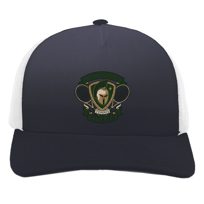 tc-titans-tennis-insignia-pacific-headwear-5-panel-trucker-snapback-cap — Navy/White — Front — source sha256 ccfc79fd3064b753a3f85f4e86d53b298485f2b0548b66b6a04a57f6a661705f — Color position 1