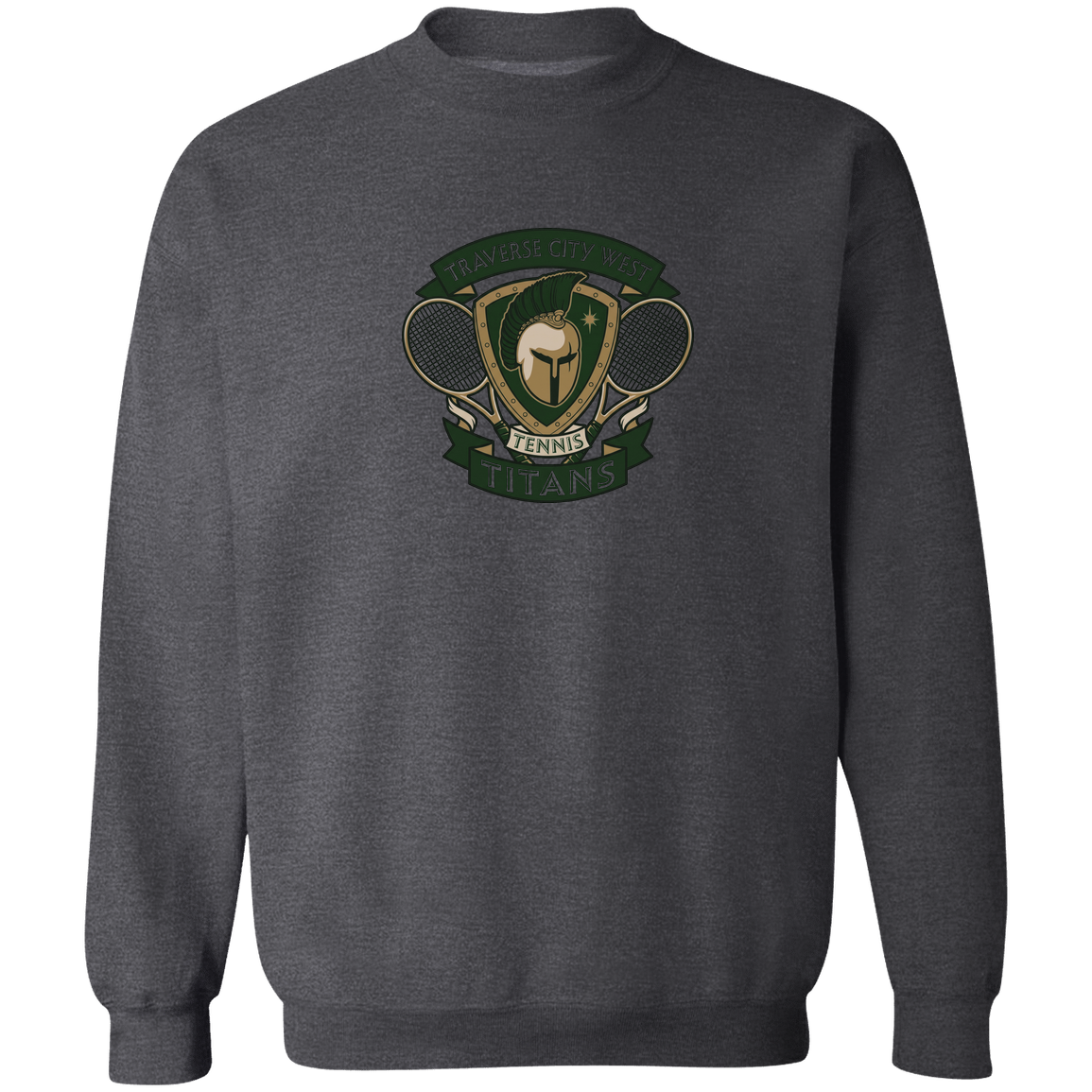 tc-titans-tennis-insignia-gildan-crewneck-pullover-sweatshirt — Dark Heather — Front — source sha256 dca7bb066e38b88656b58bed9dcc2435d70800d14d81298c9c6d93ecf5e4fc8f — Color position 6