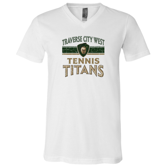tc-titans-tennis-vintage-distressed-bella-canvas-unisex-jersey-ss-v-neck-t-shirt — White — Front — source sha256 019af432678b85b378166c7573a0320d66499da223ab3edbd4944df116738a20 — Color position 1