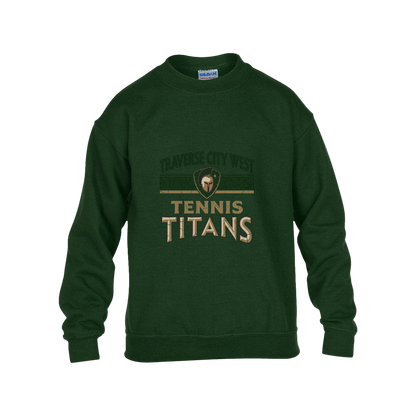 tc-titans-tennis-vintage-distressed-gildan-kids-heavy-blend-fleece-crew — Forest Green — Front — source sha256 a9e4ca8338d52db66500e65cc6249372f654e4cc0778a4ea909bce285ae9892b — Color position 5