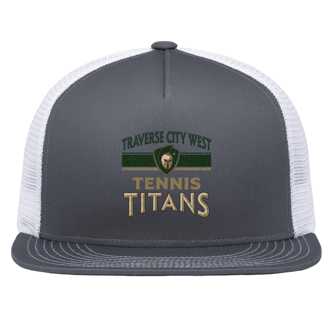tc-titans-tennis-vintage-distressed-pacific-headwear-d-series-5-panel-trucker-snapback-cap — Graphite/White — Front — source sha256 fe0983e759df44ecdaf66bad5df8dec62b0a645aa11c6adb692cdd1a3a09e9fd — Color position 4
