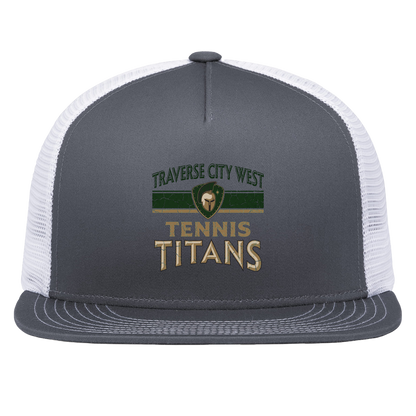 tc-titans-tennis-vintage-distressed-pacific-headwear-d-series-5-panel-trucker-snapback-cap — Graphite/White — Front — source sha256 fe0983e759df44ecdaf66bad5df8dec62b0a645aa11c6adb692cdd1a3a09e9fd — Color position 4