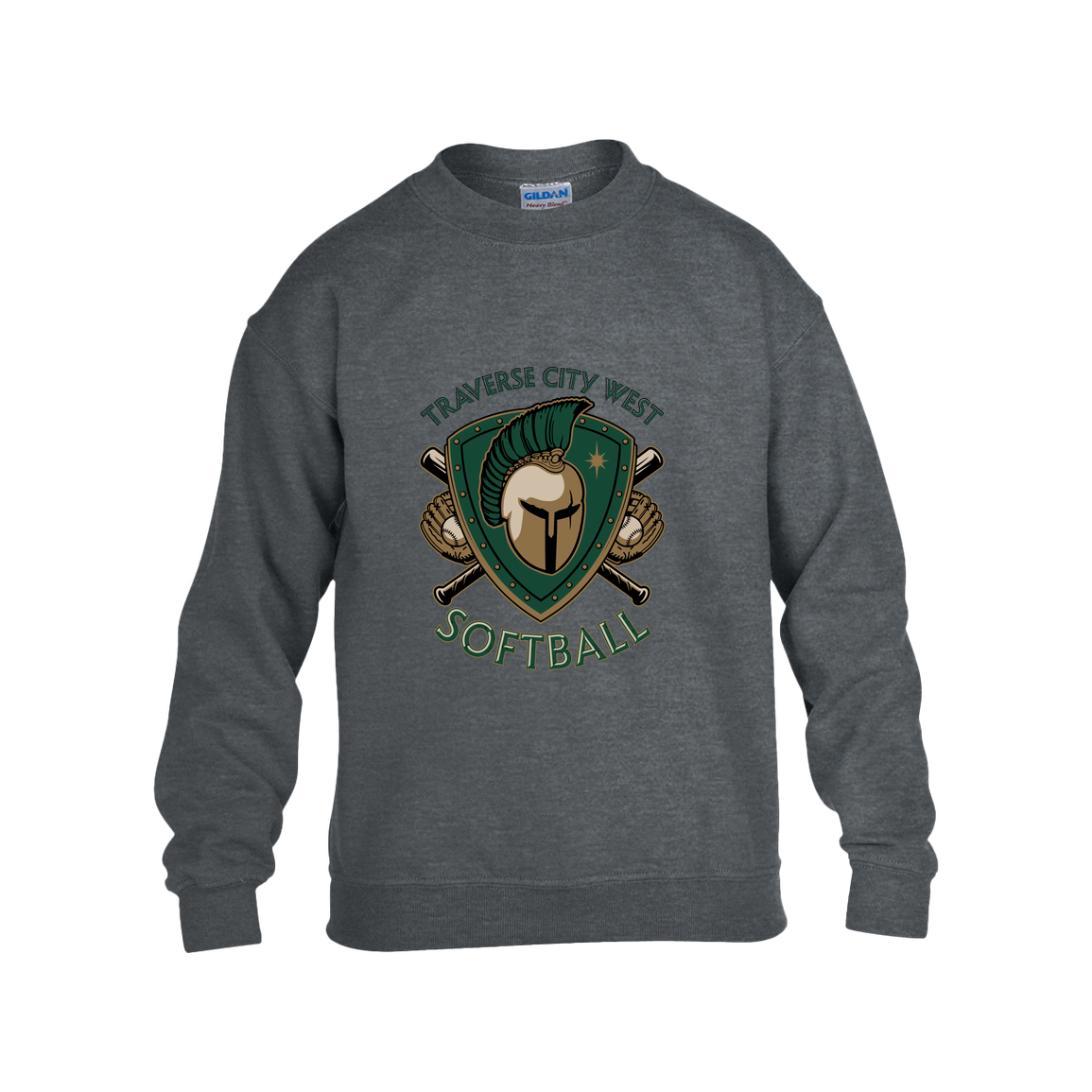 tc-titans-titan-crest-2-gildan-kids-heavy-blend-fleece-crew — Dark Heather — Front — source sha256 9679639c507554dece1f11b8f089fbce4957a9ee3d8f3f0b37fbb9464248734c — Color position 2