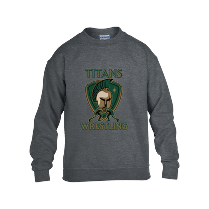 tc-titans-titan-crest-gildan-kids-heavy-blend-fleece-crew — Dark Heather — Front — source sha256 42c60cd8e2c43c981087e5cf9cd004521d9a0ff77a5efc22747c36ebe297f21f — Color position 2