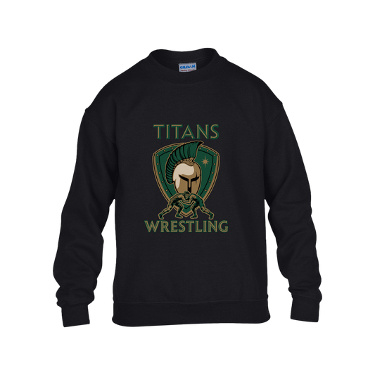 tc-titans-titan-crest-gildan-kids-heavy-blend-fleece-crew — Black — Front — source sha256 b99e83096805da722970a11281c471d2ace9336d186284b26c6884bc15c16fe3 — Color position 1