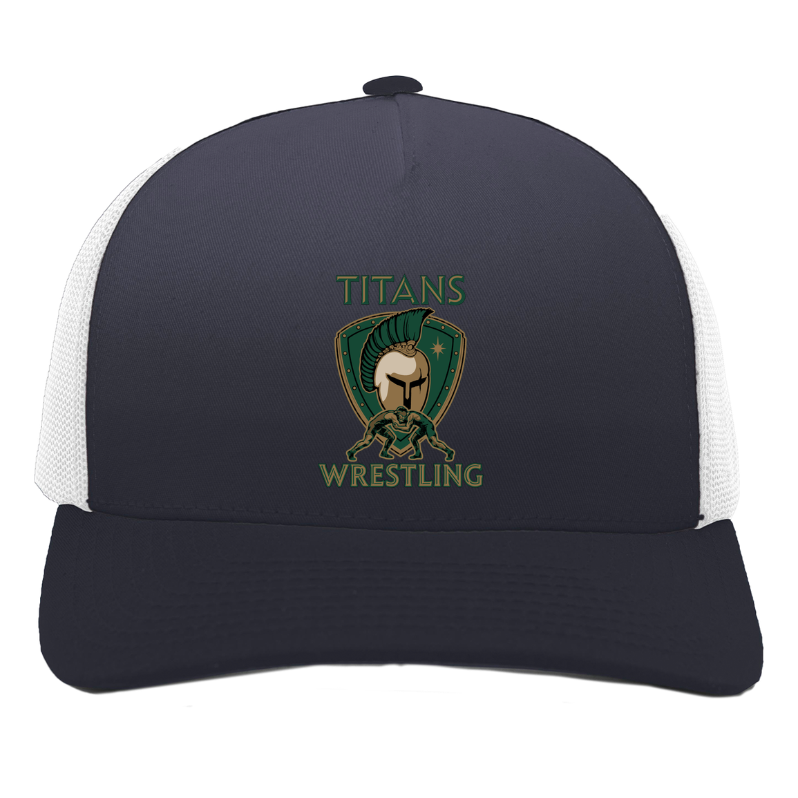 tc-titans-titan-crest-pacific-headwear-5-panel-trucker-snapback-cap — Navy/White — Front — source sha256 d3d697f4cb8b70218a66ece50ed06963fb25999f7df9a094db2892cafc6949ed — Color position 1