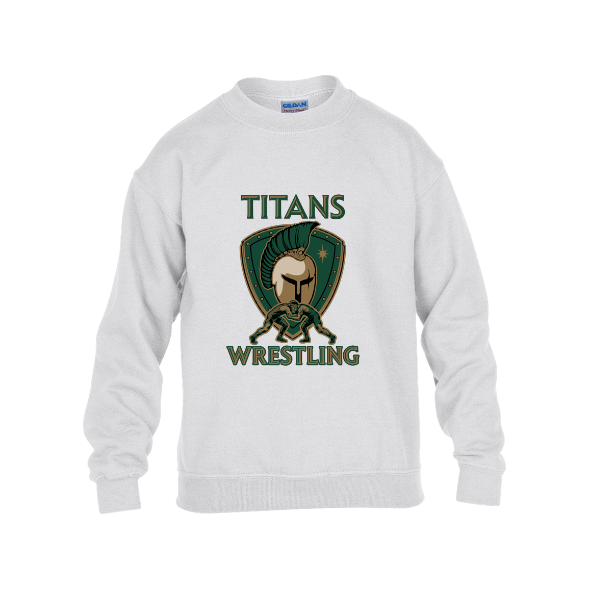 tc-titans-titan-crest-gildan-kids-heavy-blend-fleece-crew — White — Front — source sha256 d445d02927611cb684ef2f76d993ec08efb6584a271267d8b19d003ebb6a54e8 — Color position 4