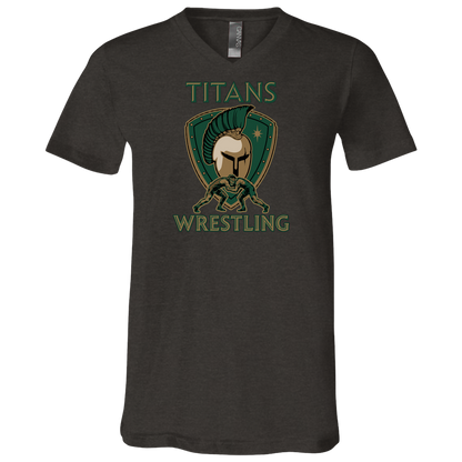 tc-titans-titan-crest-bella-canvas-unisex-jersey-ss-v-neck-t-shirt — Dark Grey Heather — Front — source sha256 e2f182c6d60c564c3f7fd6b792c939611d99e21e3313d2aadcbbcd4376e66b2d — Color position 3