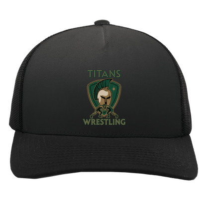 tc-titans-titan-crest-pacific-headwear-5-panel-trucker-snapback-cap — Black/Black — Front — source sha256 f8709cd8cd5adaf7f4175a1d0a100a3040a570de67db034ab241c1889a222902 — Color position 3