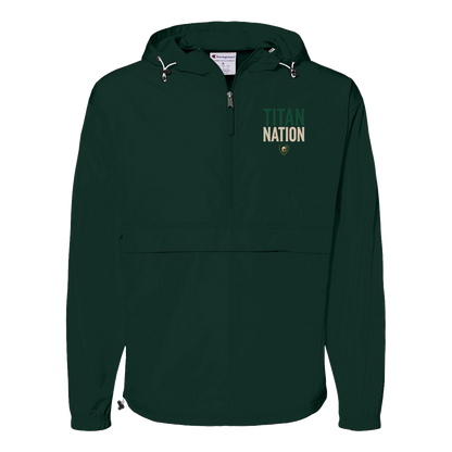 tc-titans-titan-nation-champion-unisex-packable-anorak-jacket — Dark Green — Front — source sha256 37d5f5a91843675d37a56da9c01daccfedadda8b5c955f802deb25771c81b037 — Color position 3