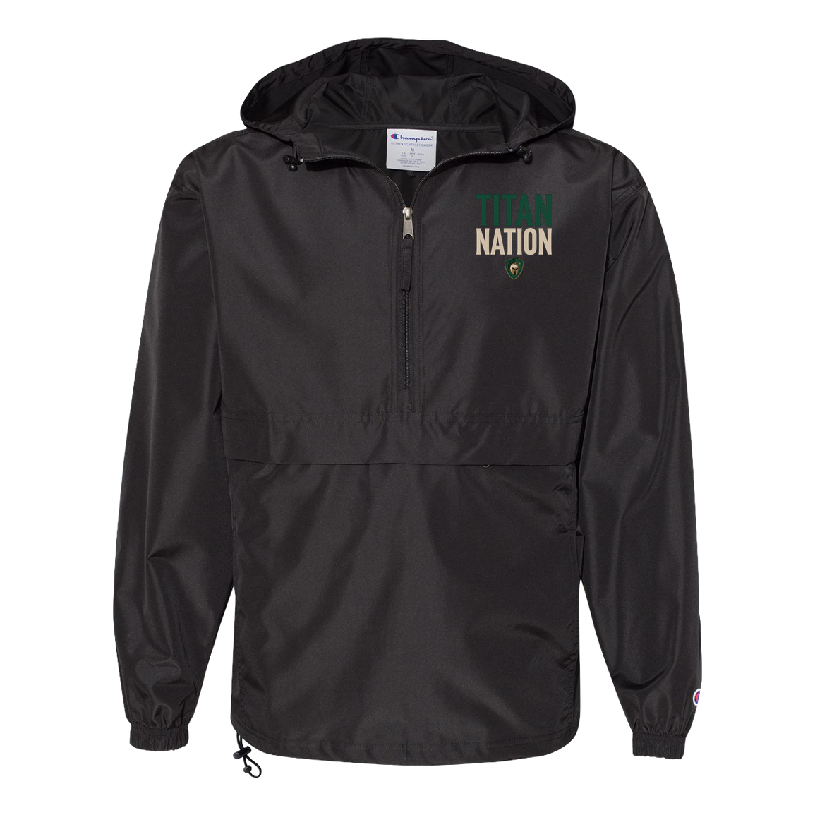 tc-titans-titan-nation-champion-unisex-packable-anorak-jacket — Black — Front — source sha256 55e66bed1fde76bb97e465147d3434f2261b6524330b59071d4871c2ae65495d — Color position 1