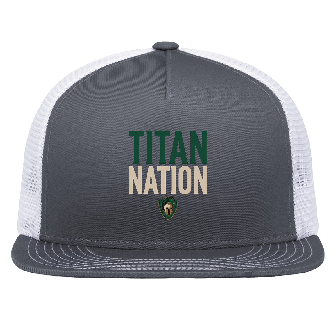 tc-titans-titan-nation-pacific-headwear-d-series-5-panel-trucker-snapback-cap — Graphite/White — Front — source sha256 66a36338792069c8af35eb60f4eff183bdecdaaa1843b6fe460d9ce21f8da873 — Color position 4