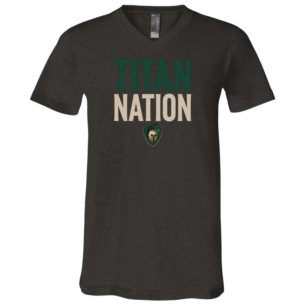 tc-titans-titan-nation-bella-canvas-unisex-jersey-ss-v-neck-t-shirt — Dark Grey Heather — Front — source sha256 8b7e70fbc33abae8620253f4afb45dc4cb2b7d237c220631c4b7b4ca57900bd2 — Color position 3