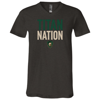 tc-titans-titan-nation-bella-canvas-unisex-jersey-ss-v-neck-t-shirt — Dark Grey Heather — Front — source sha256 8b7e70fbc33abae8620253f4afb45dc4cb2b7d237c220631c4b7b4ca57900bd2 — Color position 3
