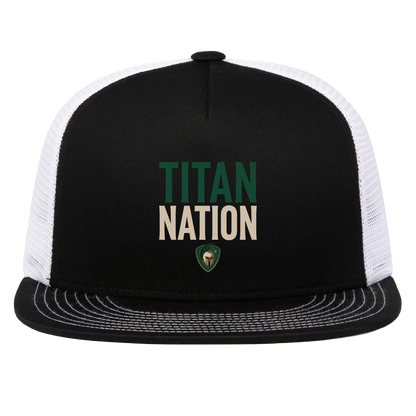 tc-titans-titan-nation-pacific-headwear-d-series-5-panel-trucker-snapback-cap — Black/White — Front — source sha256 950198de2bd42848542959d8712f807932d50fcd86dc1e827db62ad3cee5de88 — Color position 2