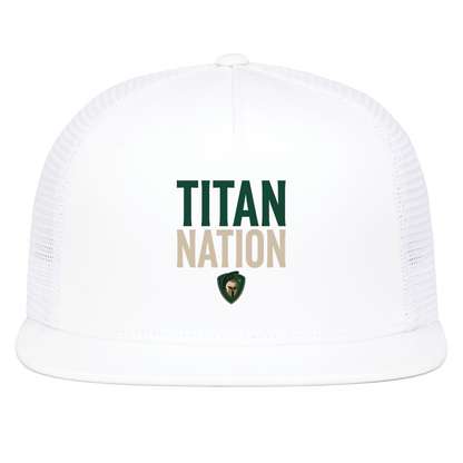 tc-titans-titan-nation-pacific-headwear-d-series-5-panel-trucker-snapback-cap — White — Front — source sha256 af319eb04970170b94a4633215dfe840e25aad5d717d9dbe8850238f8176a8f2 — Color position 5