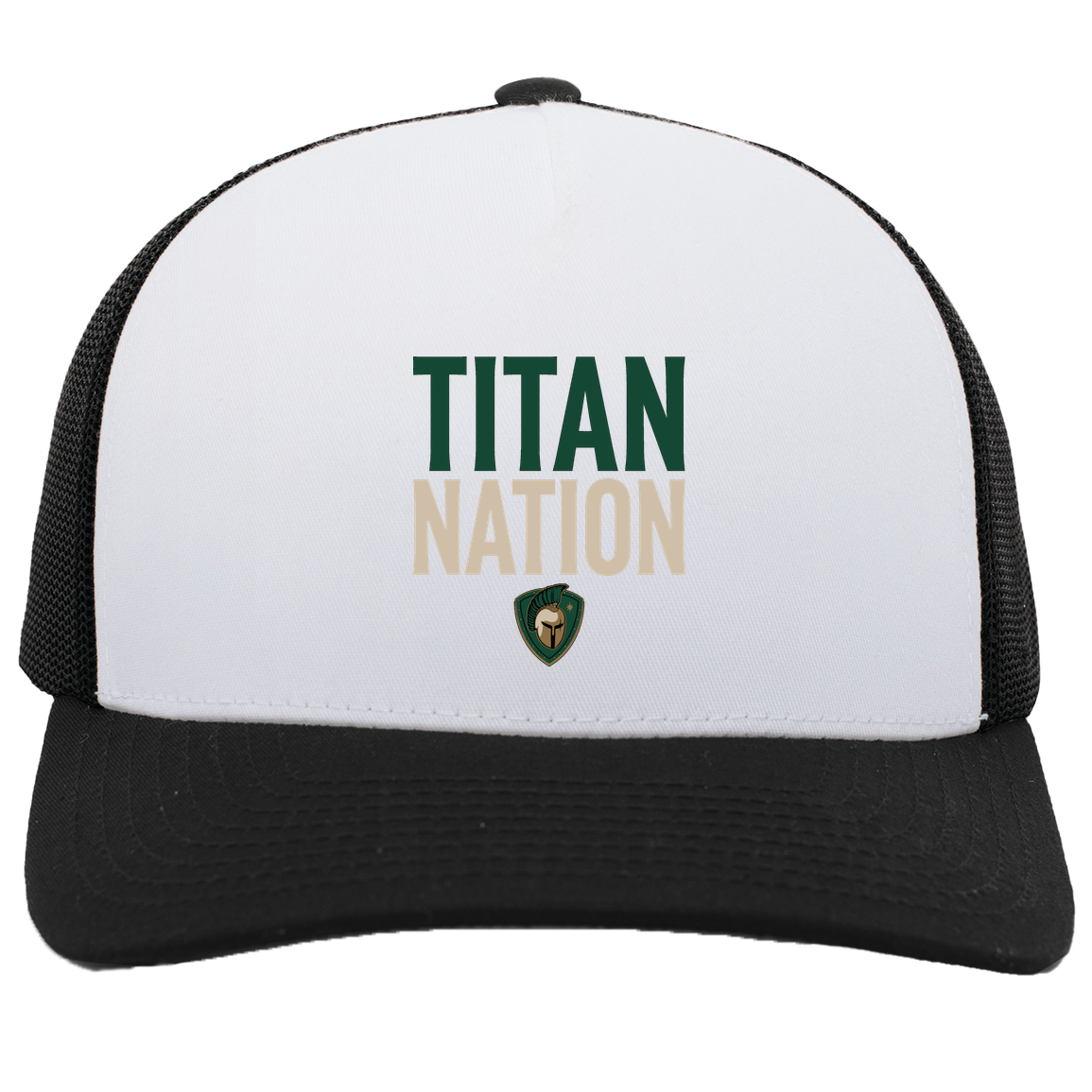 tc-titans-titan-nation-pacific-headwear-5-panel-trucker-snapback-cap — White/Black — Front — source sha256 bf4454a1c6e9d9bbd0a6a857eaf18b7291cdc119da431b6bd7f56f7b4db16f22 — Color position 4
