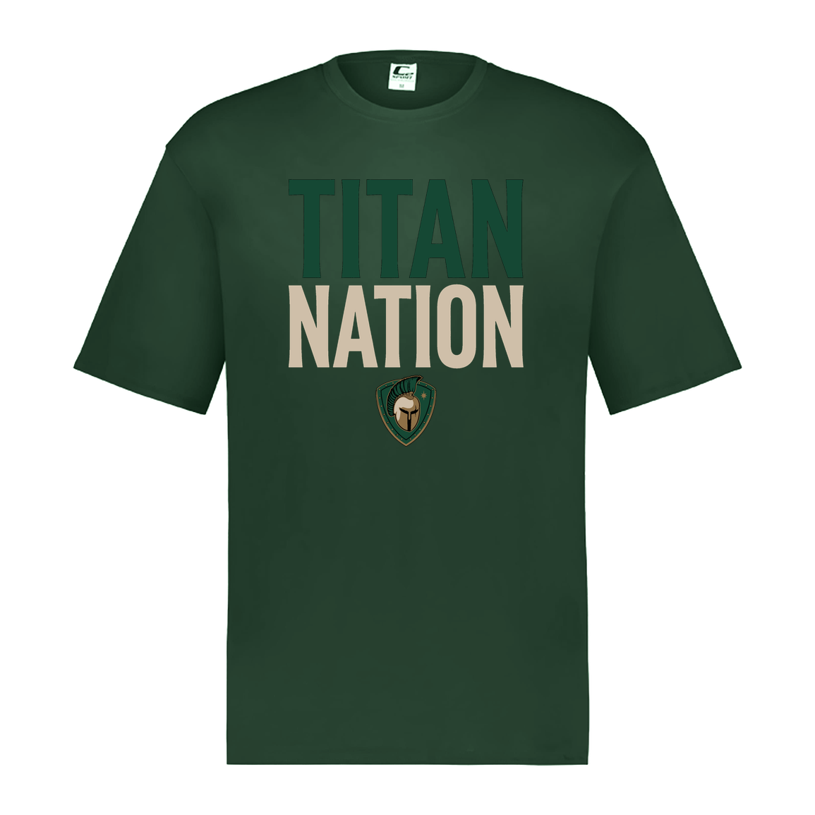 tc-titans-titan-nation-c2-mens-performance-short-sleeve-tee — Dark Green — Front — source sha256 c960196cafdf127093e298404eeea1e2ccdc86daf4aa9bc018b9c2e4ad2bd6e9 — Color position 5