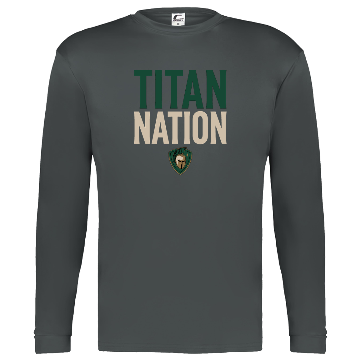 tc-titans-titan-nation-c2-kids-performance-long-sleeve-tee — Graphite — Front — source sha256 e3541454fe9c400333b62f121239dd4de3698a91f208b2f0099884004df5ba4c — Color position 2