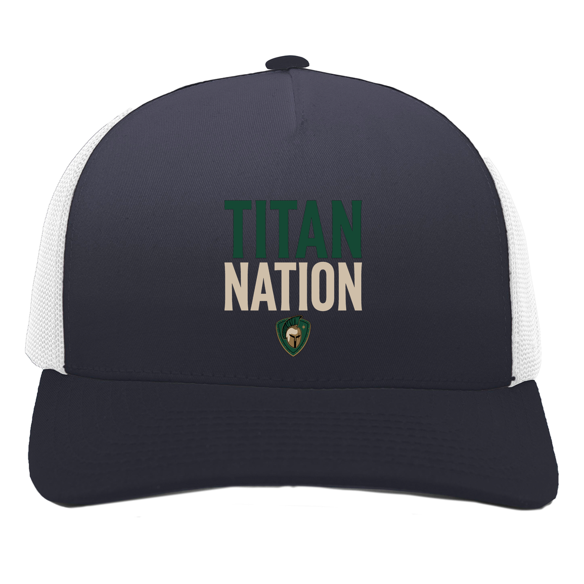 tc-titans-titan-nation-pacific-headwear-5-panel-trucker-snapback-cap — Navy/White — Front — source sha256 ed80a0d41c4a9a5953be083c827e5b275d8cabb78262db86fc0d5e13ff23edf4 — Color position 1