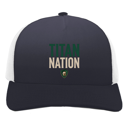tc-titans-titan-nation-pacific-headwear-5-panel-trucker-snapback-cap — Navy/White — Front — source sha256 ed80a0d41c4a9a5953be083c827e5b275d8cabb78262db86fc0d5e13ff23edf4 — Color position 1