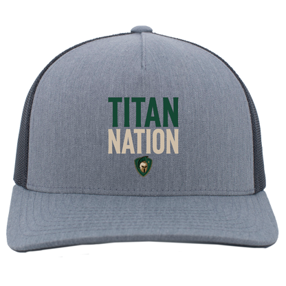tc-titans-titan-nation-pacific-headwear-5-panel-trucker-snapback-cap — Heather Grey/Light Charcoal — Front — source sha256 f4c274eae8c6b6f708c41ffeb54c313486cad697aca6d266c70d24dc0011ebce — Color position 2