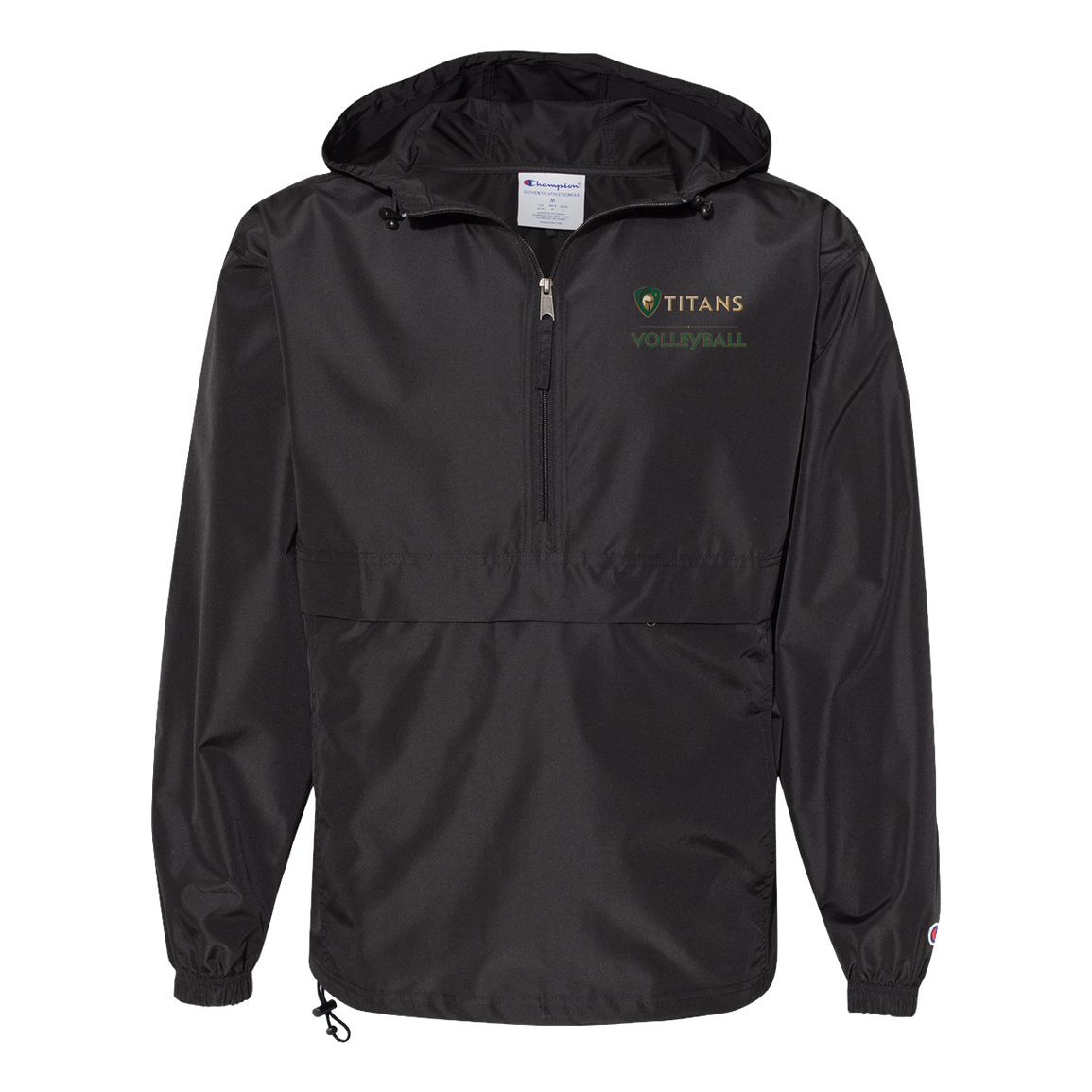tc-titans-volleyball-basic-champion-unisex-packable-anorak-jacket — Black — Front — source sha256 a859423577e9c445a54c8d8dcc3824905428654988da40ac5abf8b7195ad1c76 — Color position 1