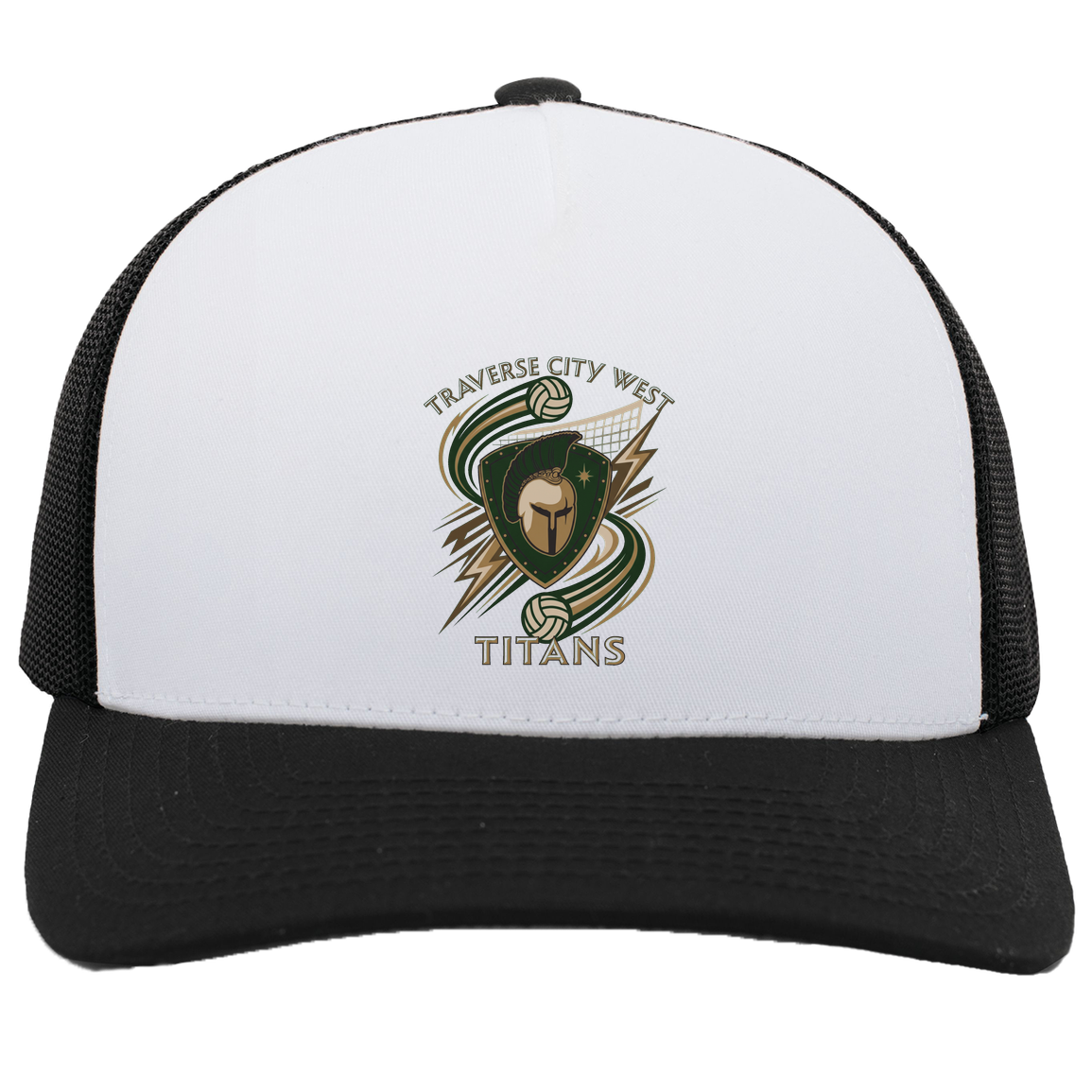 tc-titans-volleyball-rally-pacific-headwear-5-panel-trucker-snapback-cap — White/Black — Front — source sha256 192112d33fa98c61c8de42ebf26927c30df026a0ad3a695c514f11de1f335f31 — Color position 5