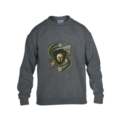 tc-titans-volleyball-rally-gildan-kids-heavy-blend-fleece-crew — Dark Heather — Front — source sha256 4c432483ea83ba51c0d59bca6419f91f5e32a94bd1b228945c963a4a7f555aaa — Color position 2