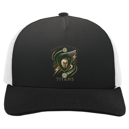 tc-titans-volleyball-rally-pacific-headwear-5-panel-trucker-snapback-cap — Black/White — Front — source sha256 5ca7697f041e3f2dc43efb39341fca8c4f77b75d92f29f8221ef067138089474 — Color position 4