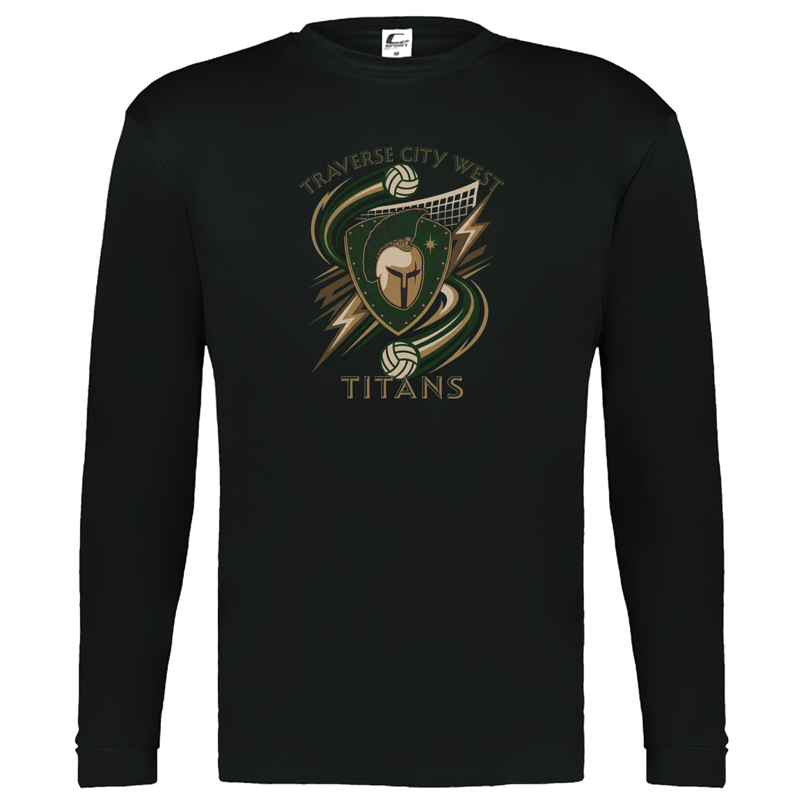 tc-titans-volleyball-rally-c2-kids-performance-long-sleeve-tee — Black — Front — source sha256 68499619c70fefcb42e2190172cc8f1848a76473c24c610959d27bd79c9faff5 — Color position 1