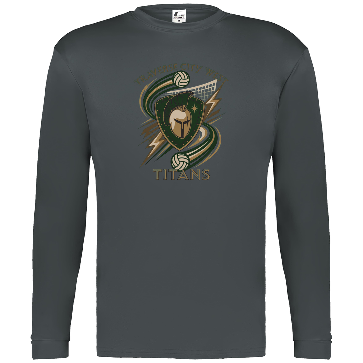 tc-titans-volleyball-rally-c2-mens-performance-long-sleeve-tee — Graphite — Front — source sha256 d30f02383fca8a4398778c47987579c5dadeed3115ad6122e815fa9f1c3f6a6c — Color position 2