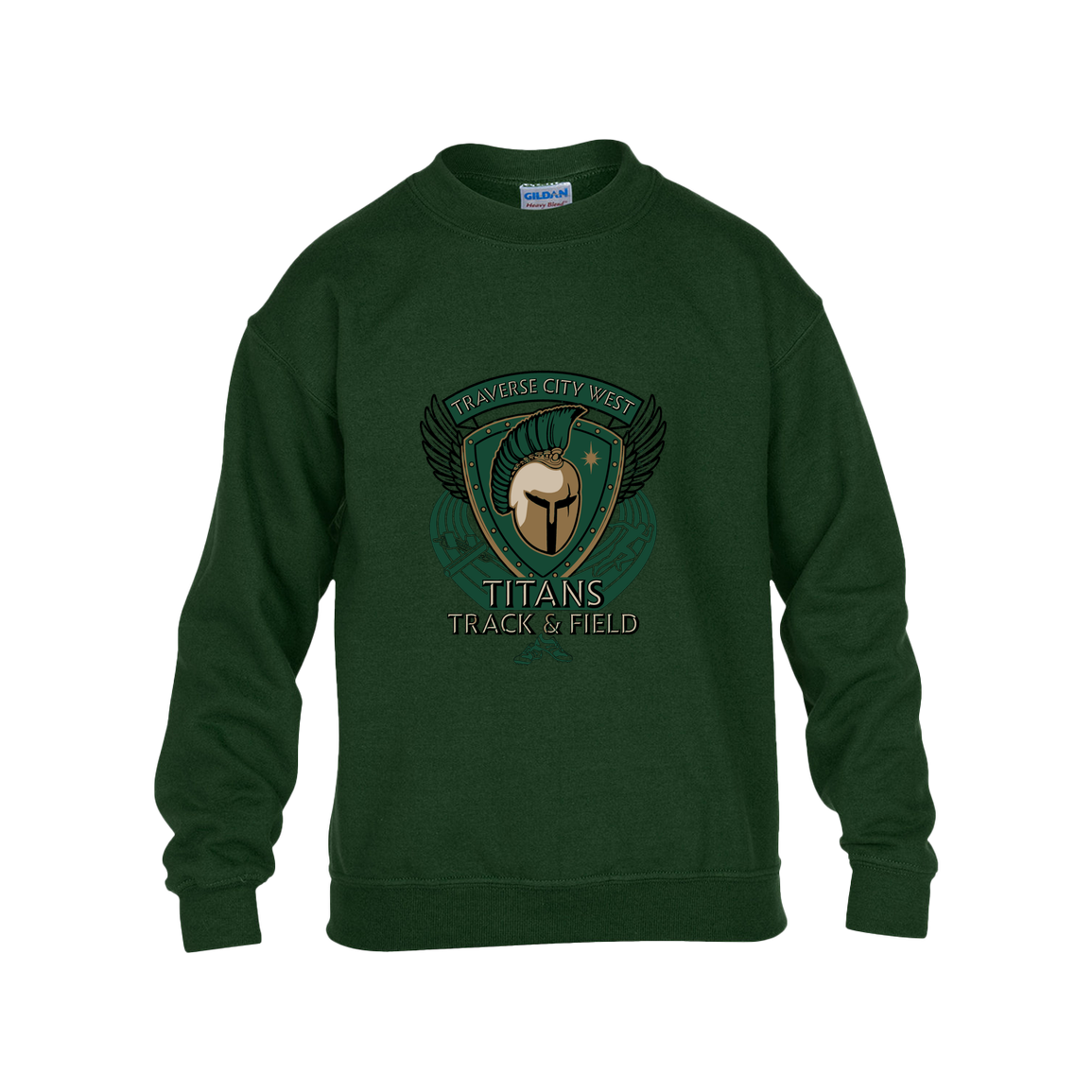 tc-titans-winged-warrior-crest-gildan-kids-heavy-blend-fleece-crew — Forest Green — Front — source sha256 4776b0b58495d28949a17984196bef320fabcfab86625ccf70c3497abc15ebf0 — Color position 5