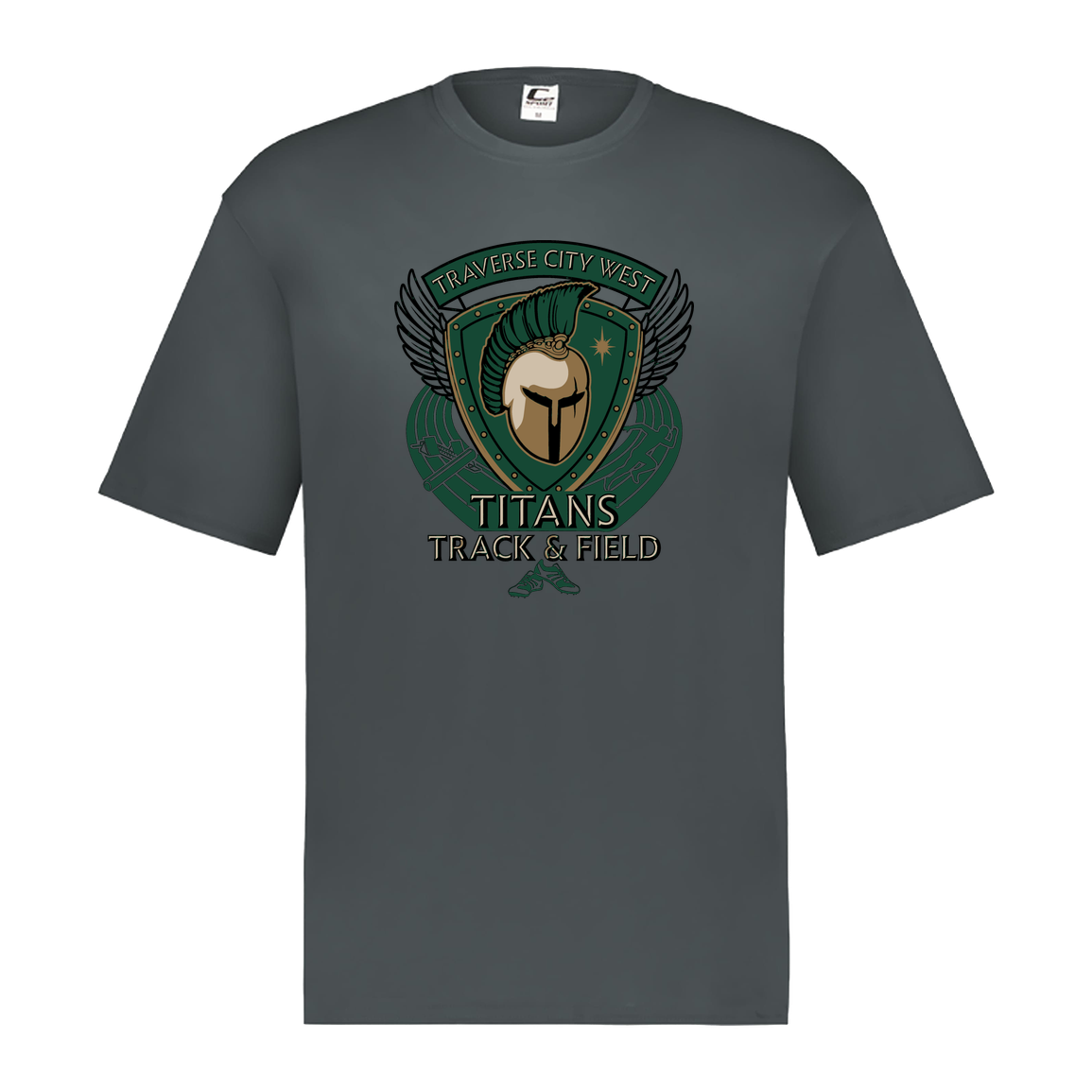 tc-titans-winged-warrior-crest-c2-mens-performance-short-sleeve-tee — Graphite — Front — source sha256 90cbde8393ff47b1006878df051111b7aa1e042181a8436541d054975c66c6a8 — Color position 2