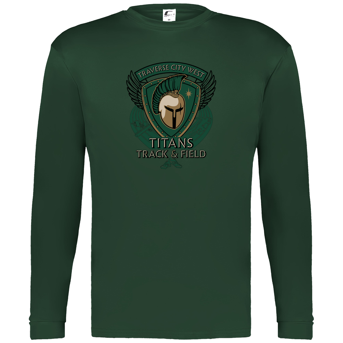 tc-titans-winged-warrior-crest-c2-mens-performance-long-sleeve-tee — Dark Green — Front — source sha256 9937aab247f28574a2187d267d3039f35cbbd05d9efc3b3f8c93c82eabc0434d — Color position 5