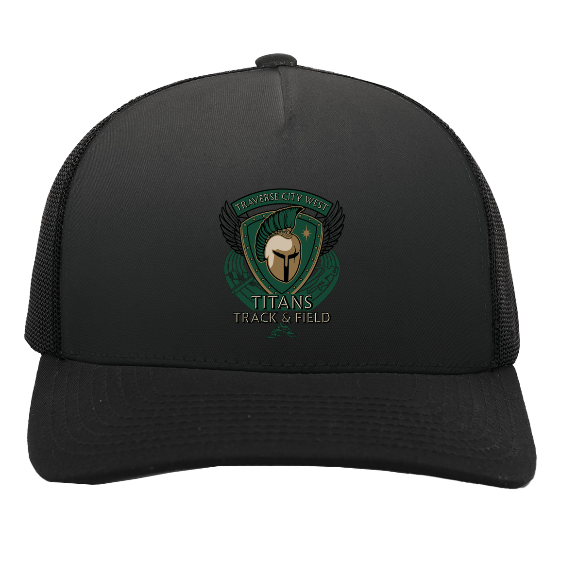 tc-titans-winged-warrior-crest-pacific-headwear-5-panel-trucker-snapback-cap — Black/Black — Front — source sha256 e14450c96b5e63d98d3784388a318435aa4dfd7741742987bd019054d07d95da — Color position 3
